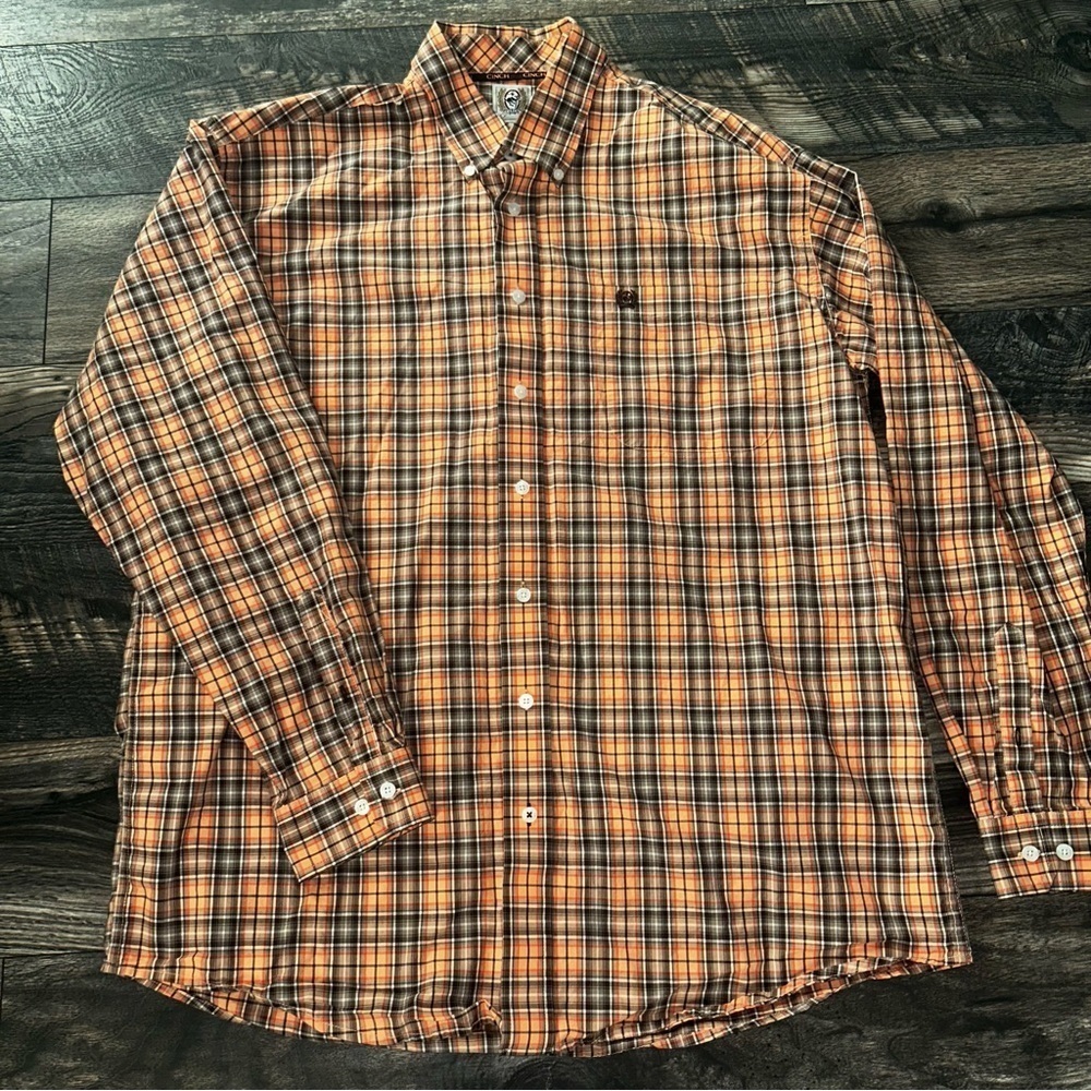 Cinch Men's Orange Plaid Shirt Long Sleeve Cowboy Button Up Large